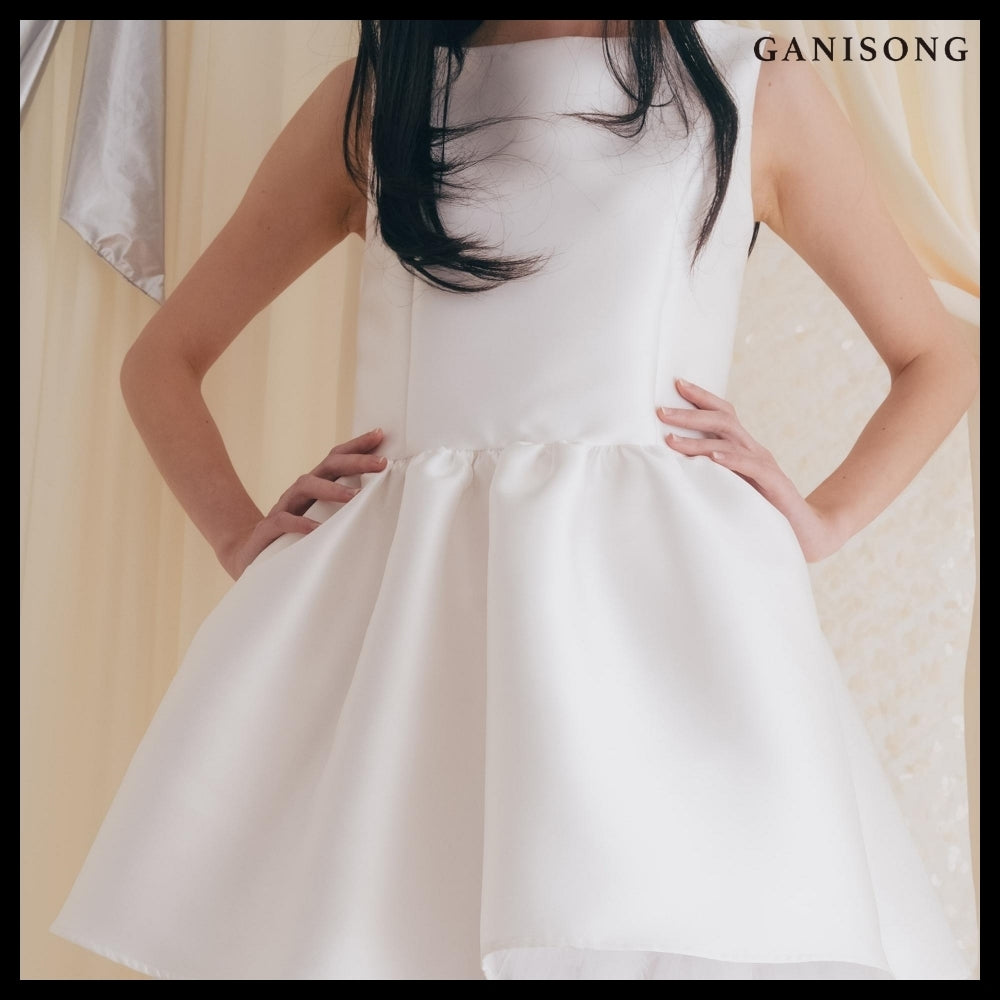 【GANISONG】Bridal Can Can Mini Dress White