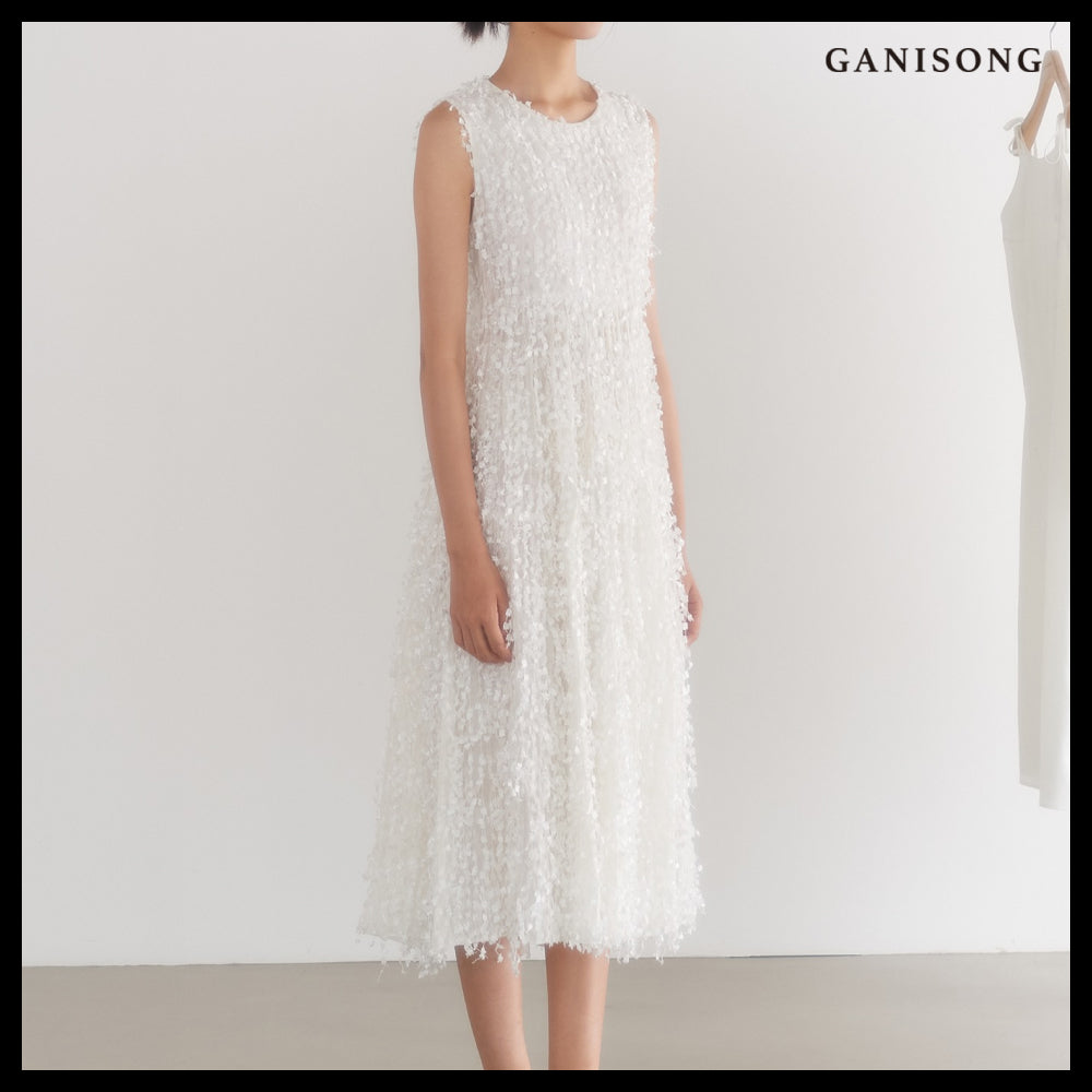 【GANISONG】Bridal Snow Flower Dress White