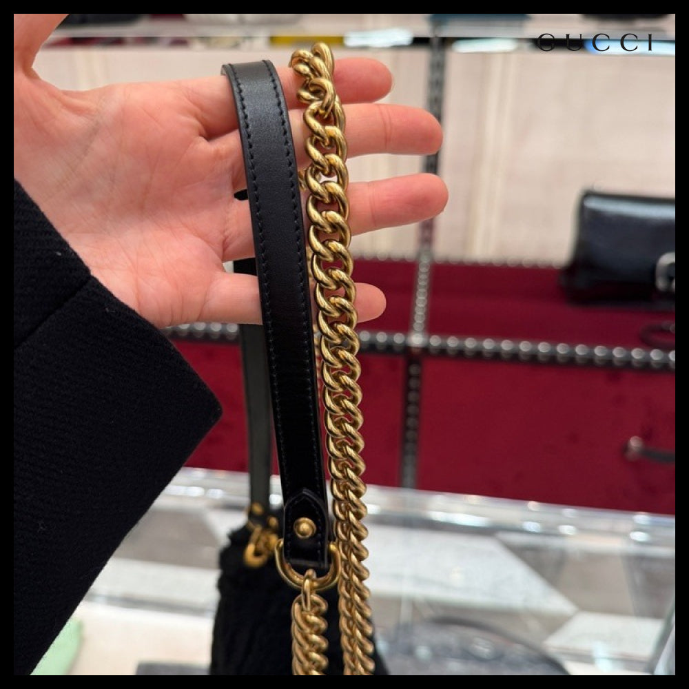 【GUCCI】GG Marmont Shearling Small Shoulder Bag Black