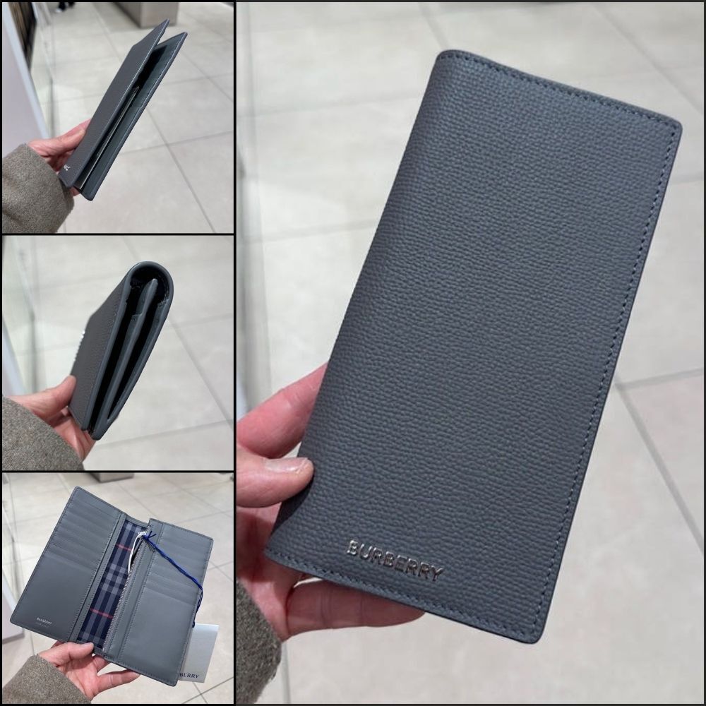 【Burberry】CAVENDISH Logo Grained LeatherFolding LongWallet