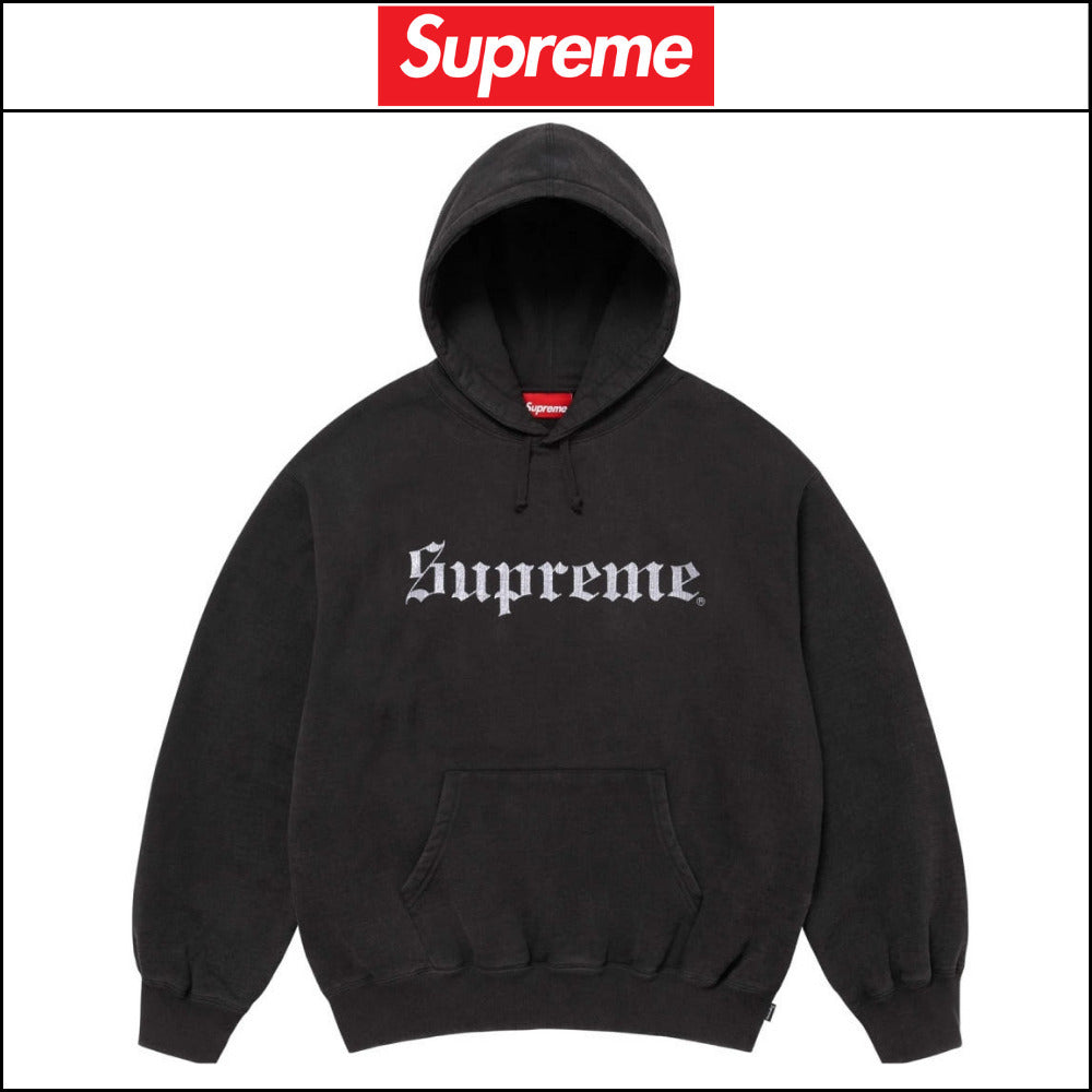 【Supreme】Washed Old English Hooded Sweatshirt Black 25FW