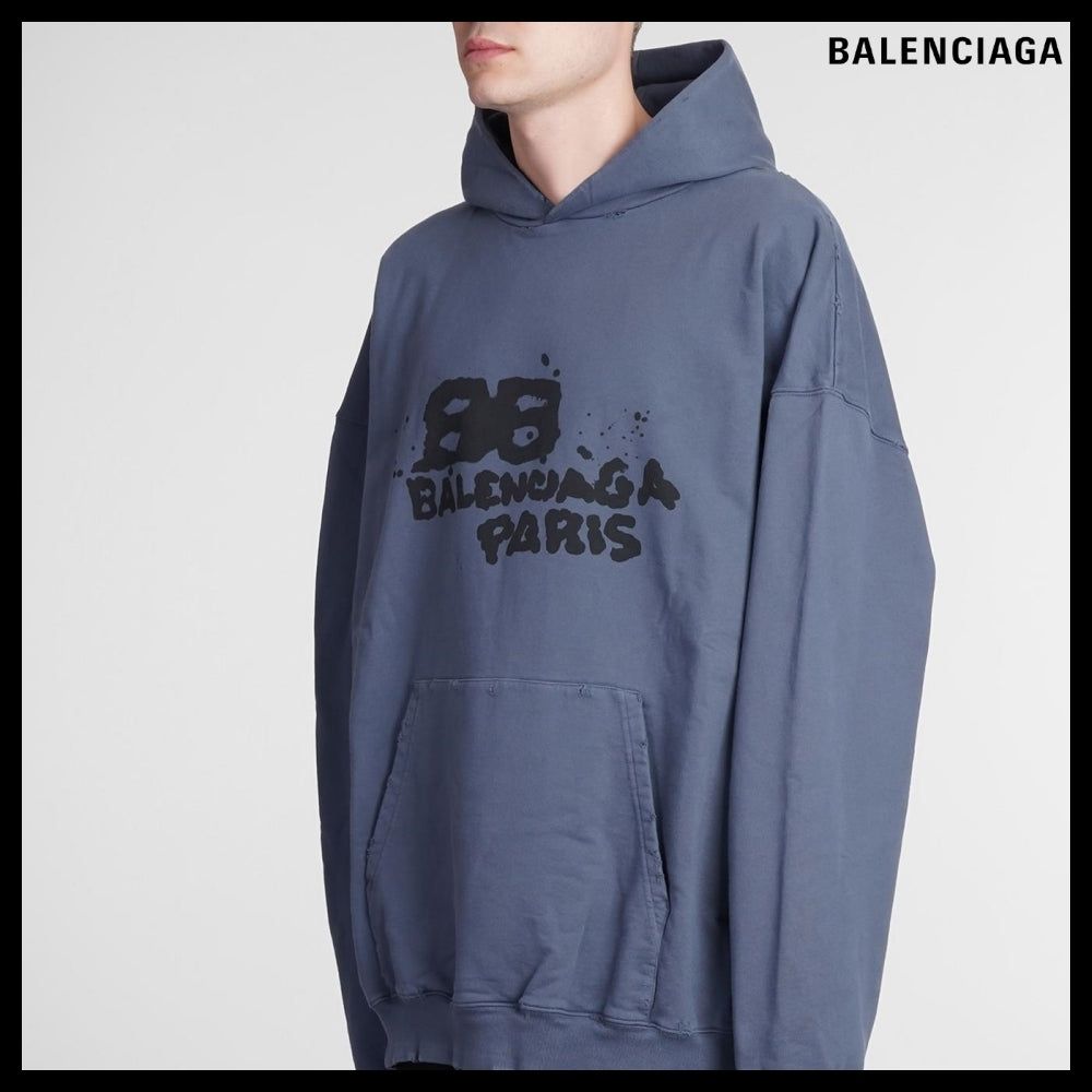 【BALENCIAGA】Hand Drawn BB Icon Hoodie Large Fit Blue