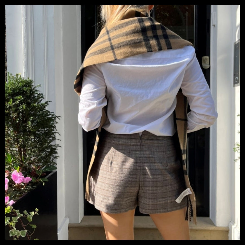 【BURBERRY】Giant Check Unisex Wool Muffler Taupe Brown