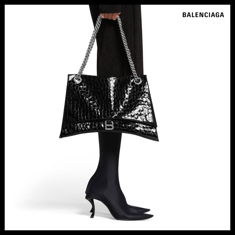 【BALENCIAGA】Crush Large Chain Bag Crocodile Embossed Black