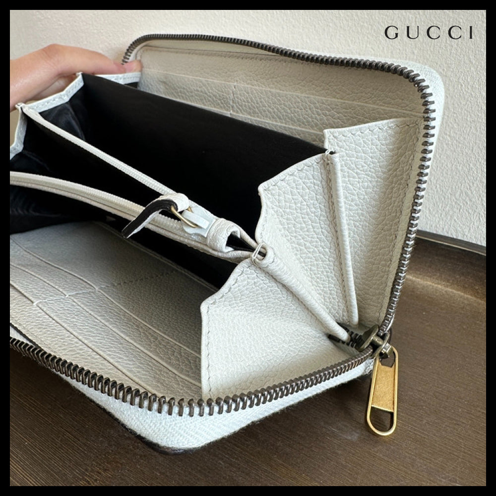 【GUCCI】Vintage Logo Print Leather Zip-Around Long Wallet