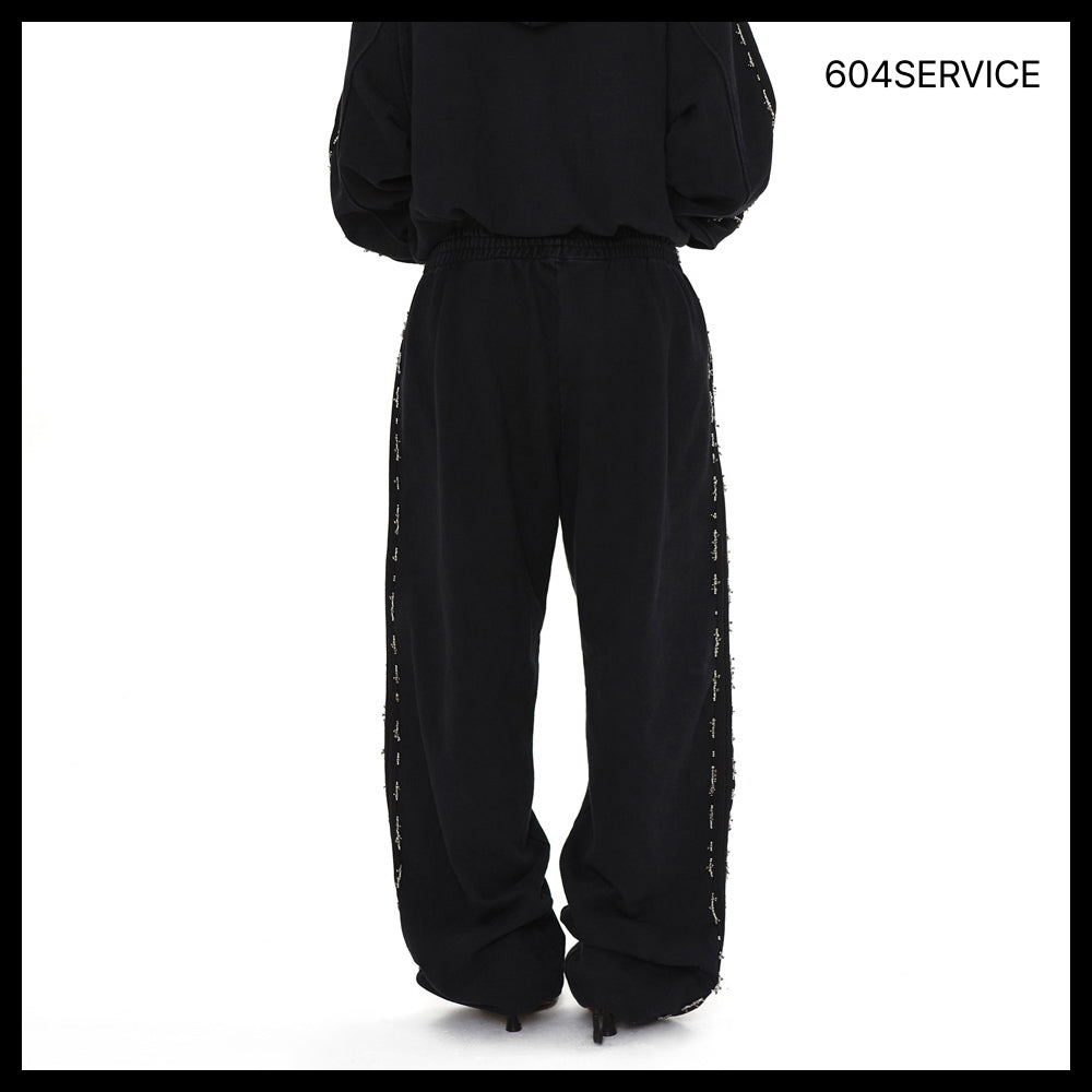 【604service】Beaded Track Pants - Pigment Washed Black