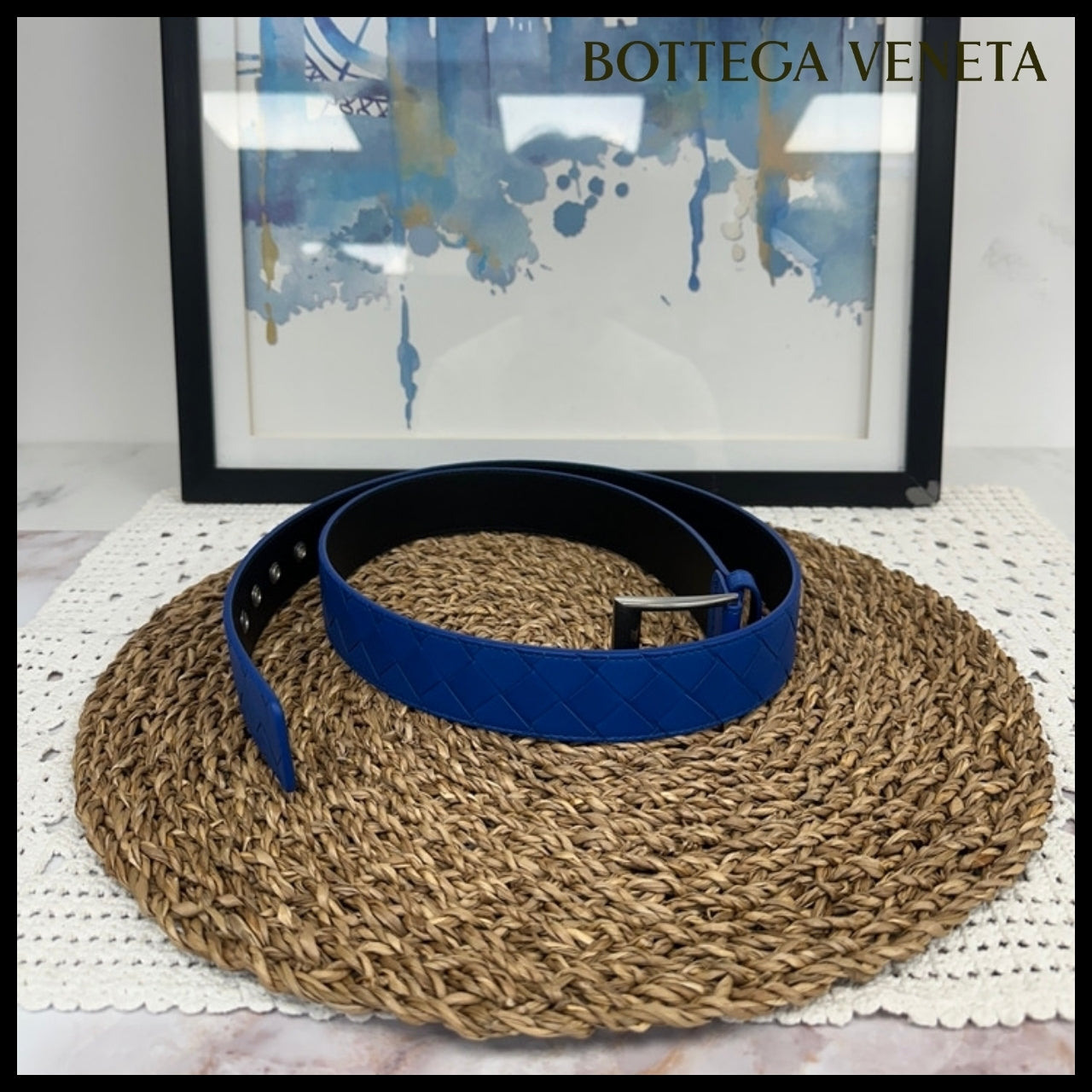 【BOTTEGA VENETA】Intrecciato Nappa Leather Men’s Belt BLUE