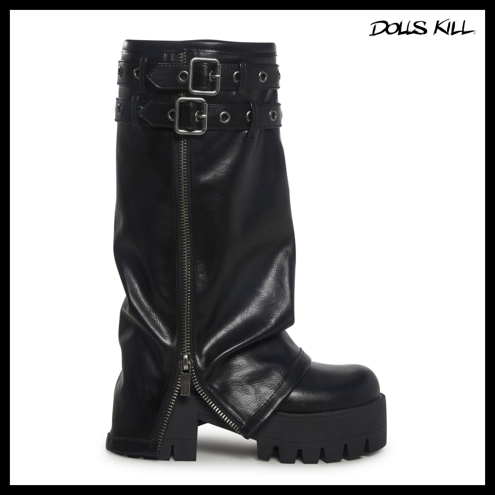 ◆DOLLS KILL◆DARKER WAVS Warp Knee High Pant Boots Black