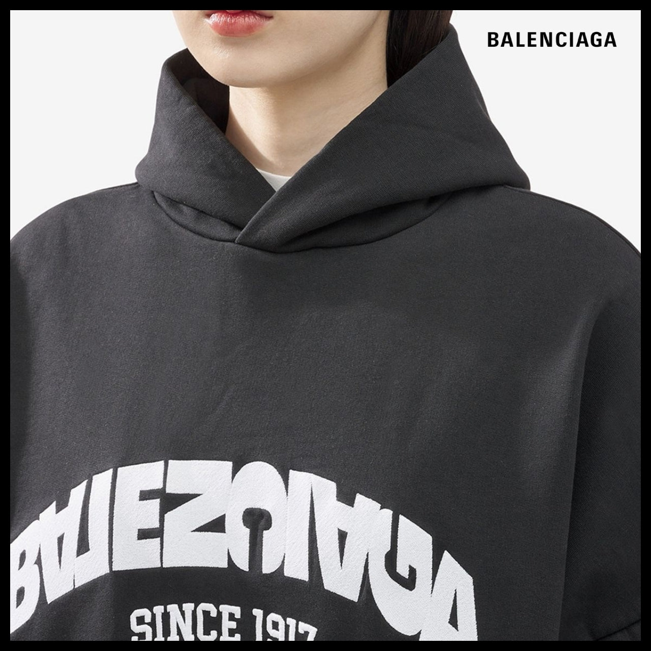 【BALENCIAGA】Back Flip Oversized Round Hoodie Black