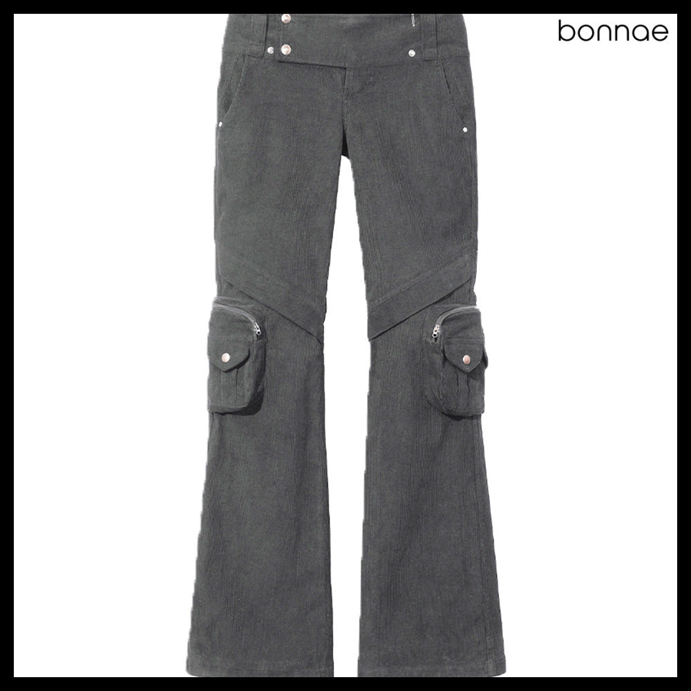 【Bonnae】Women Corduroy Pocket Pants Gray
