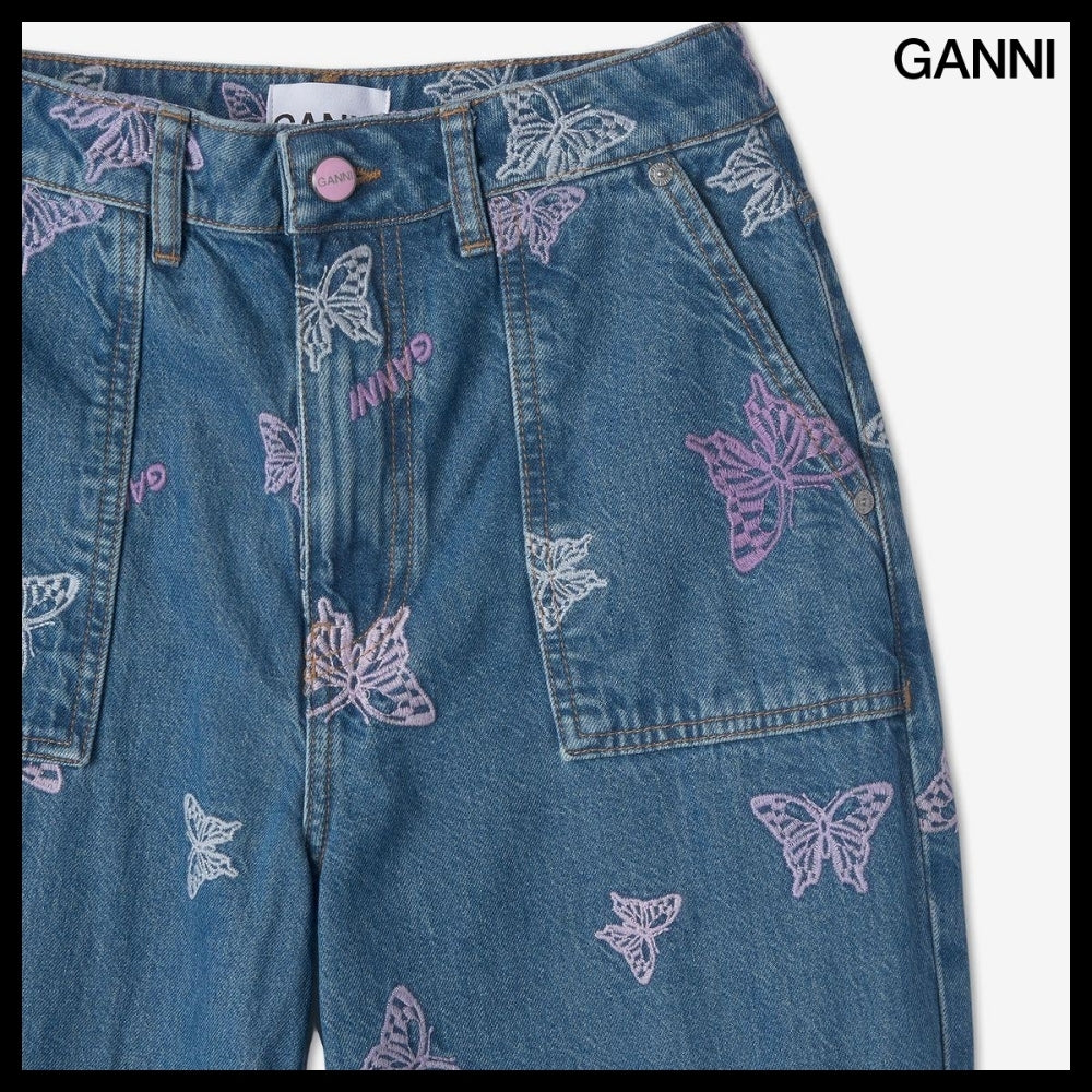 【Ganni】バタフライ ロゴ デニム パンツ