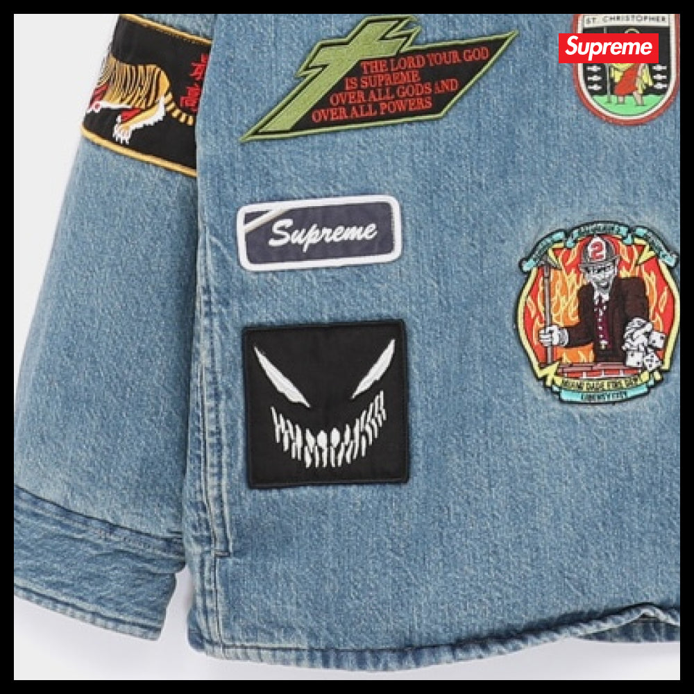 【100%正規品保証 Supreme】Patches Hooded Zip Up Shirt Jacket