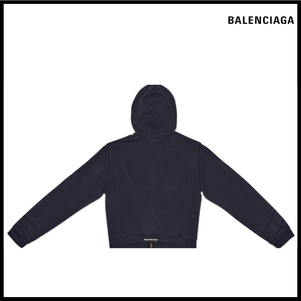 【BALENCIAGA】Tab Worn-Out Zip-Up Hoodie Black