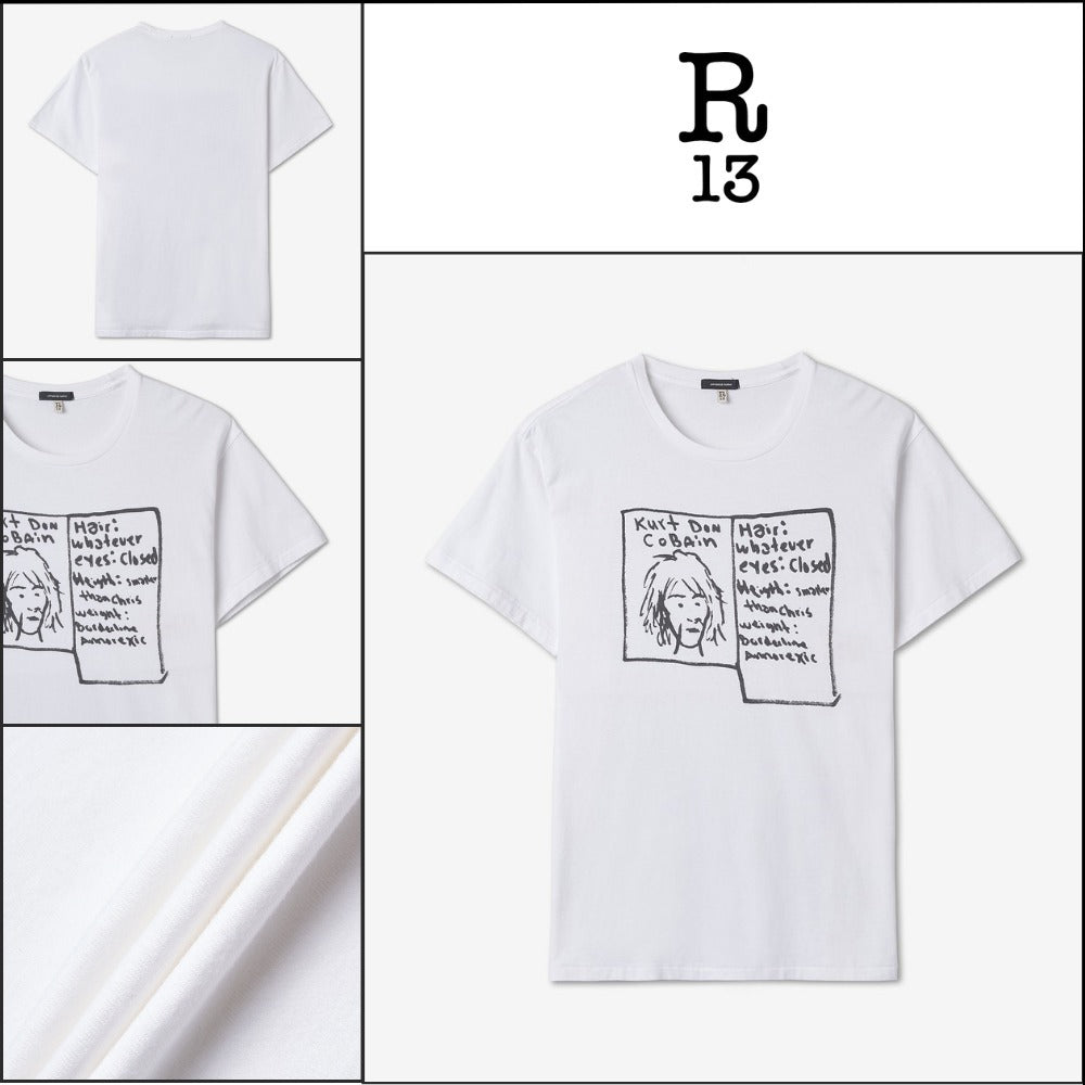 【R13】Kurt Doodle Boy Print Short Sleeve T-shirt - White