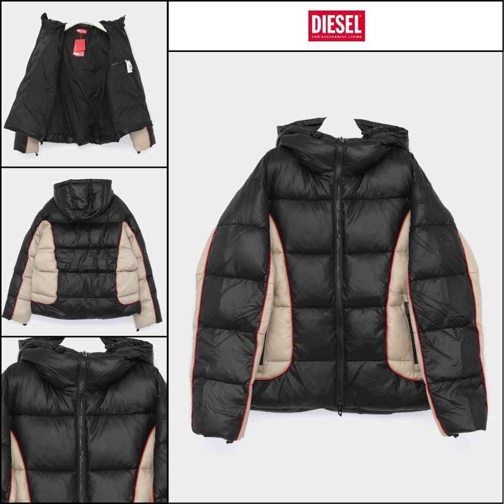 【DIESEL】Shiny ripstop hooded puffer jacket