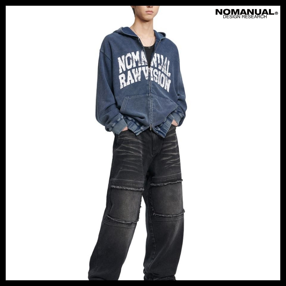 【NOMANUAL】VINTAGE WAFFLE HOODED ZIP UP 2 Colors
