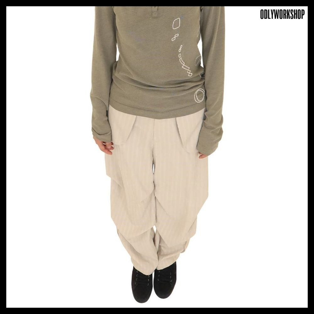 【ODLYWORKSHOP】Smog Stripe Knee Dart Trousers 2Colors