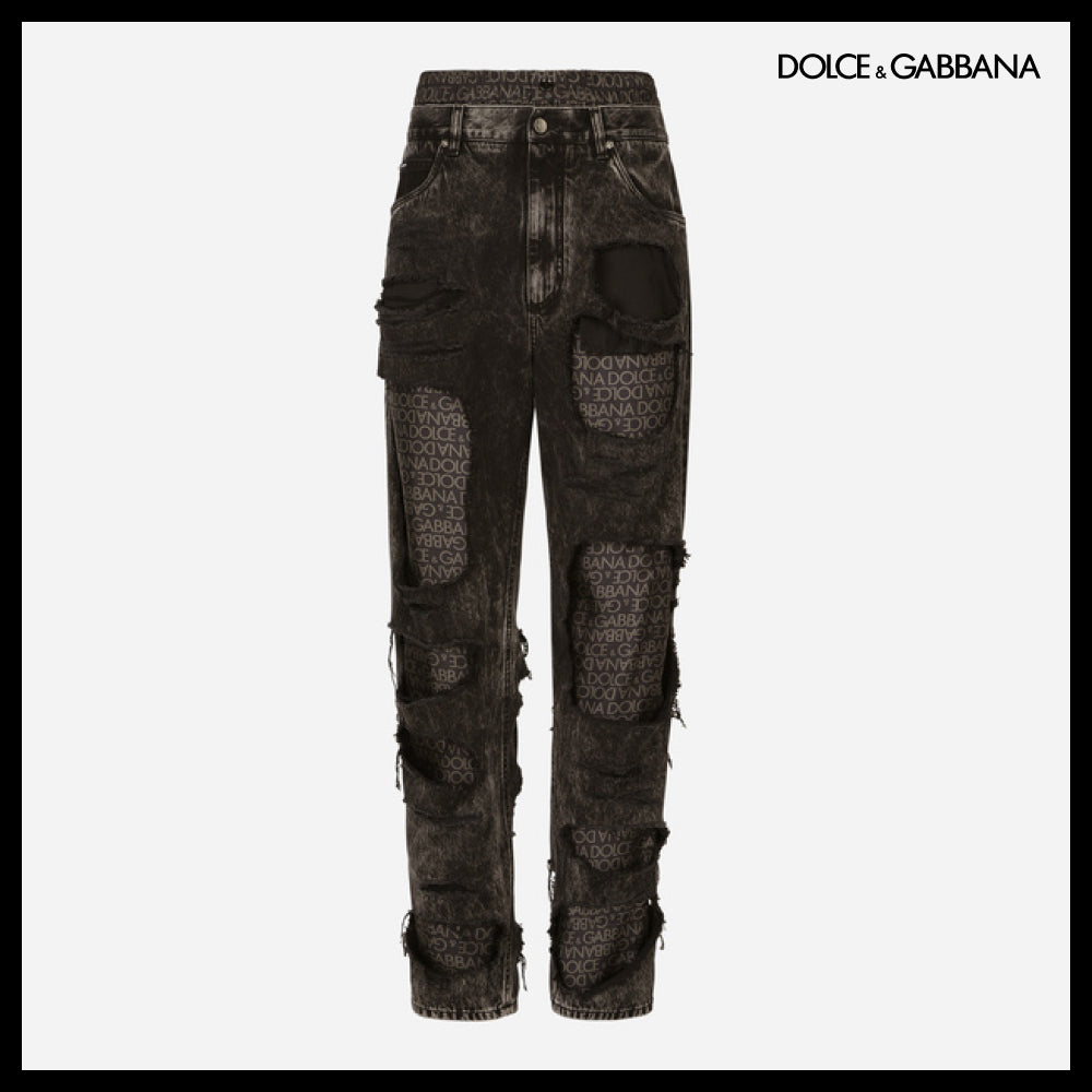 【Dolce & Gabbana】Straight-Leg Jeans with Silk Twill