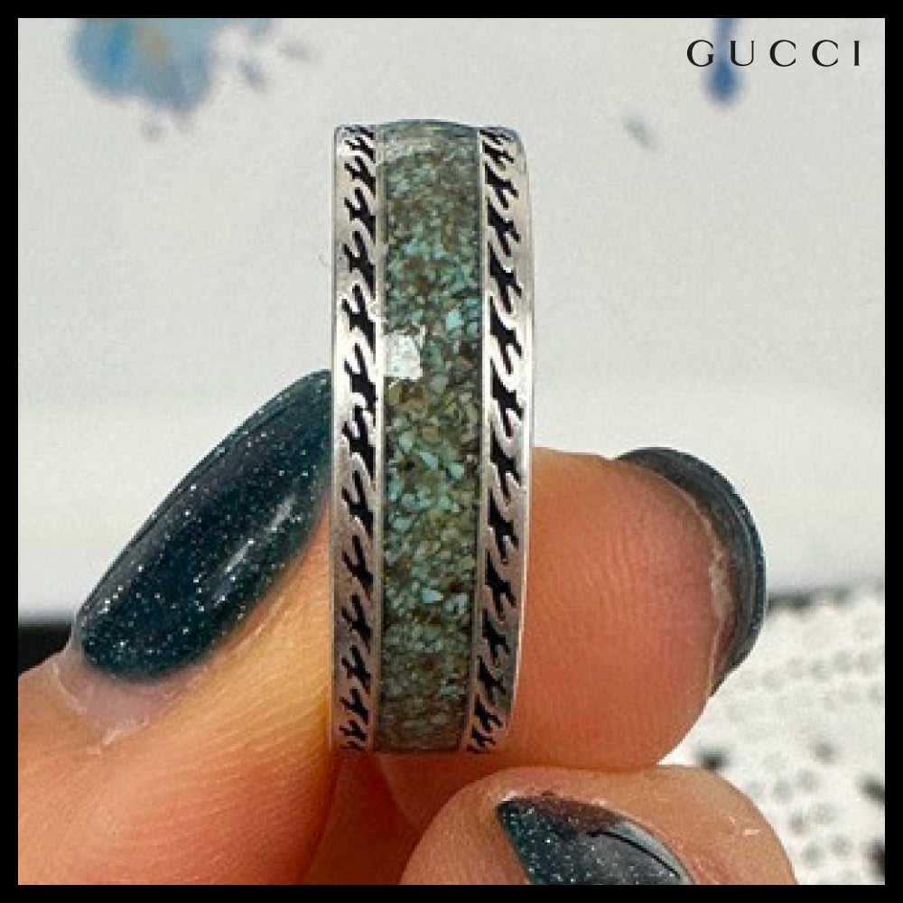 【GUCCI】Interlocking G Logo Enamel Metal Ring Howlite