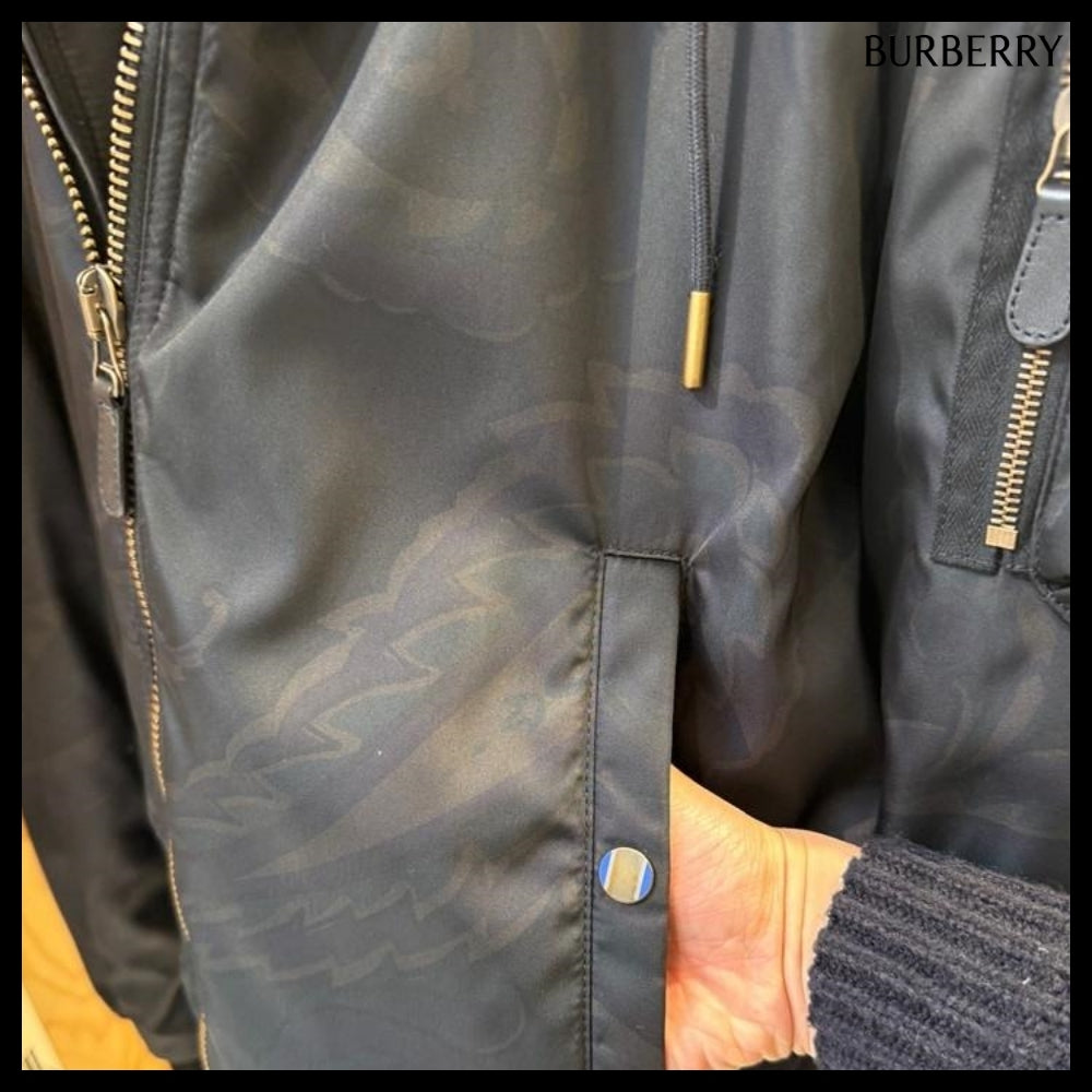 【Burberry】B Shield Shearling Fur Bomber Jacket Shadow