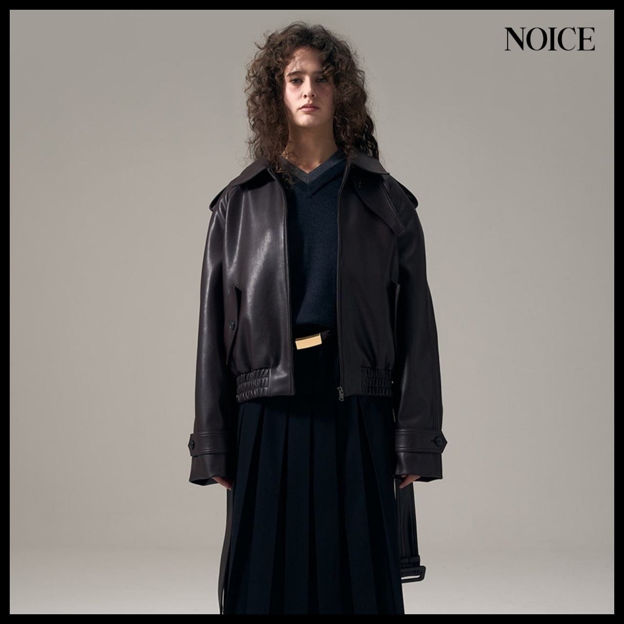 【NOICE】Aviator Faux Leather Blouson Burgundy