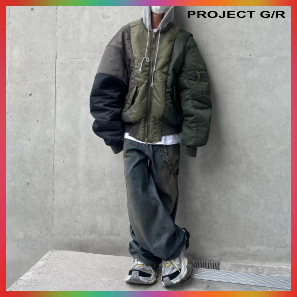 【PROJECT G/R】 UNBALANCED REWORKED BOMBER JACKET KHAKI