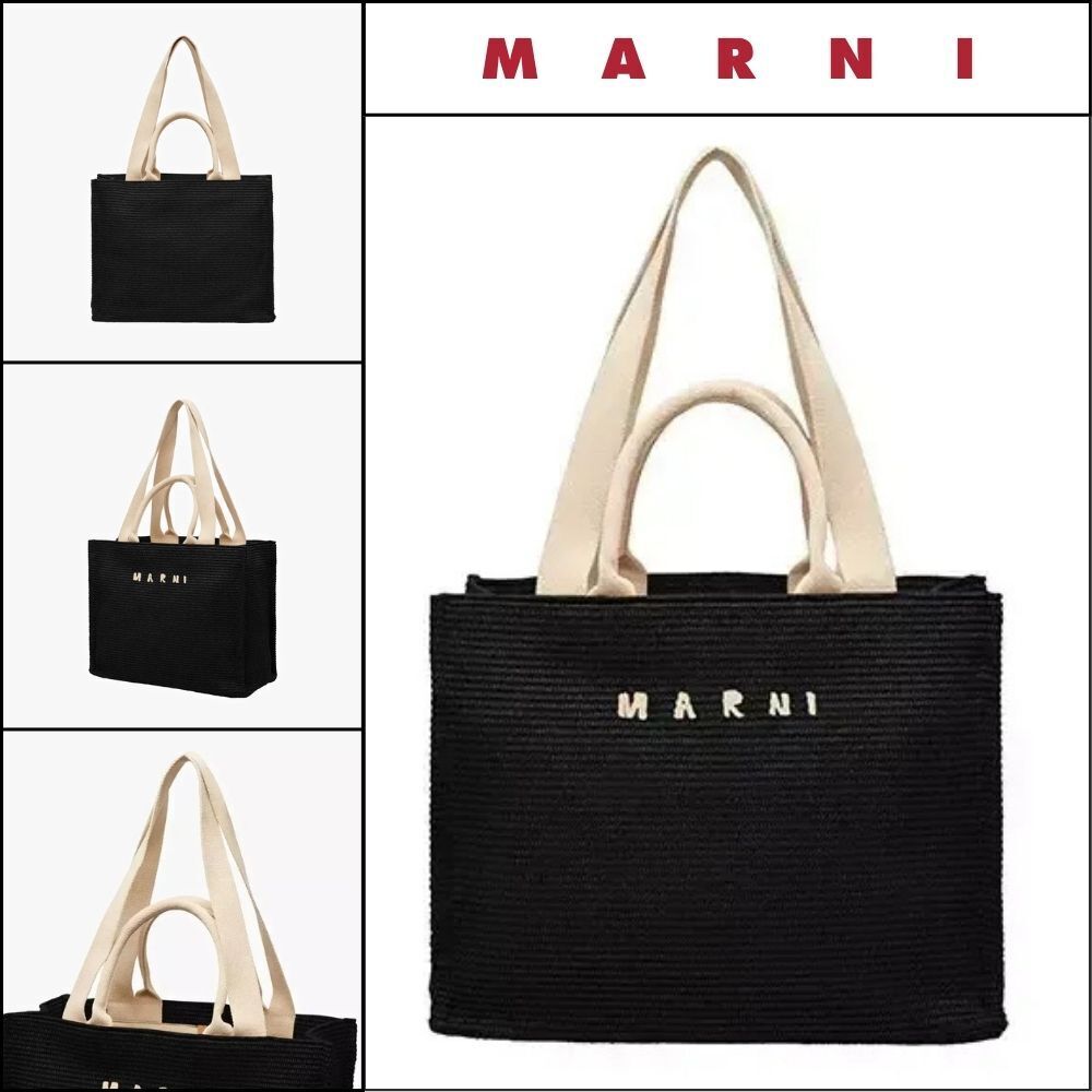 【MARNI】East West Raffia Large Top Handle Tote raffia top