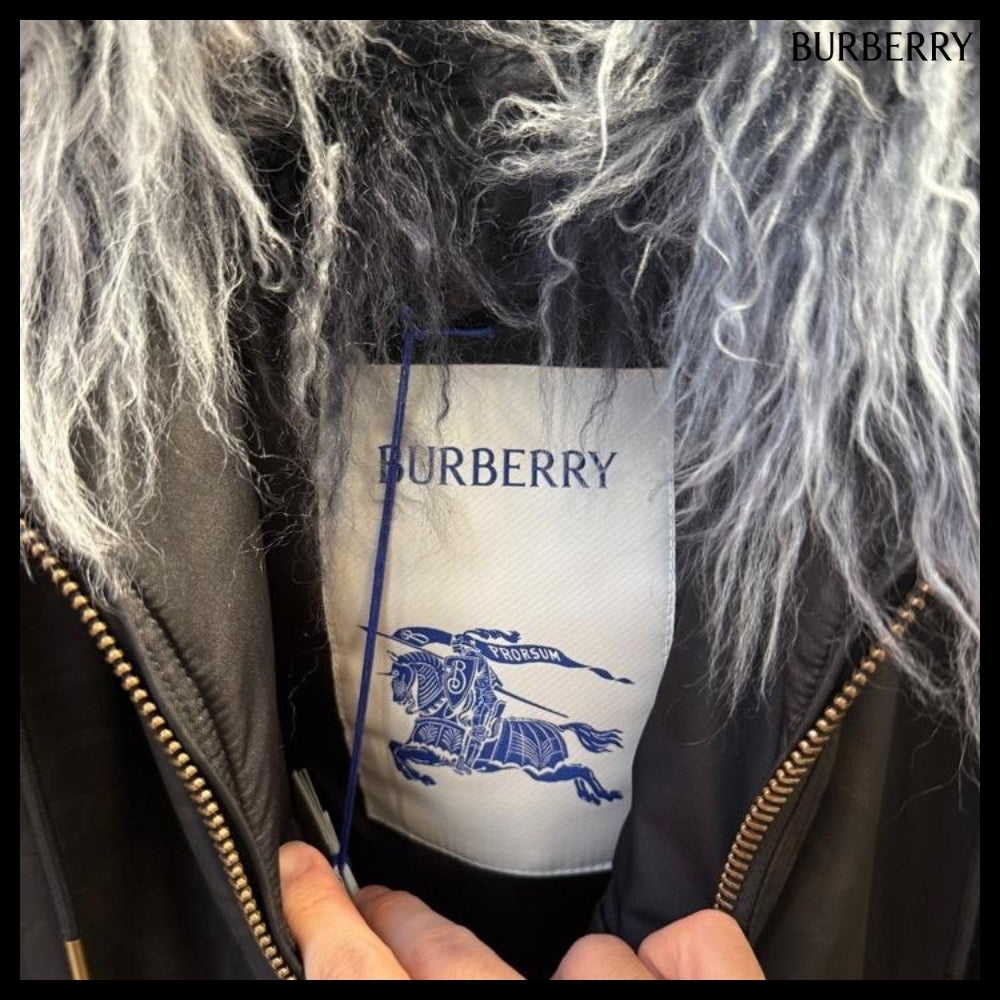 【Burberry】B Shield Shearling Fur Bomber Jacket Shadow