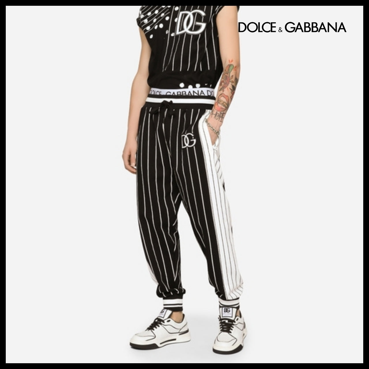 【Dolce & Gabbana】STRIPED JERSEY JOGGING PANTS WITH DG