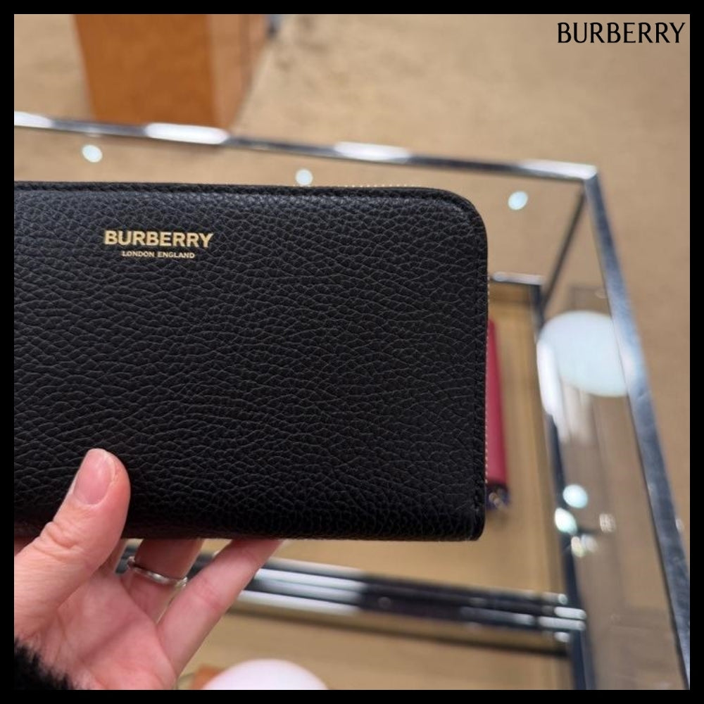 【Burberry】Logo Grained Leather Zip-Around Long Wallet