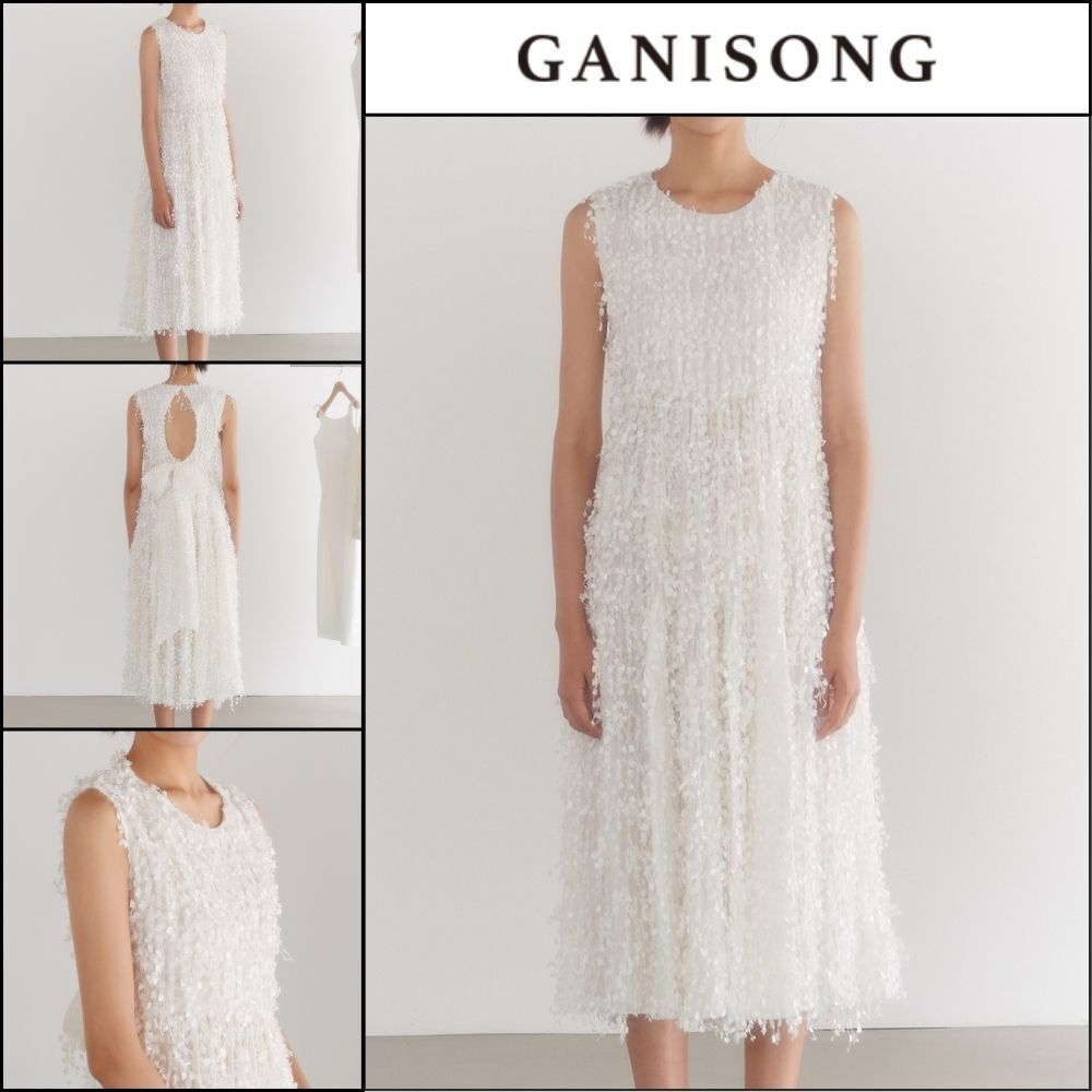 【GANISONG】Bridal Snow Flower Dress White