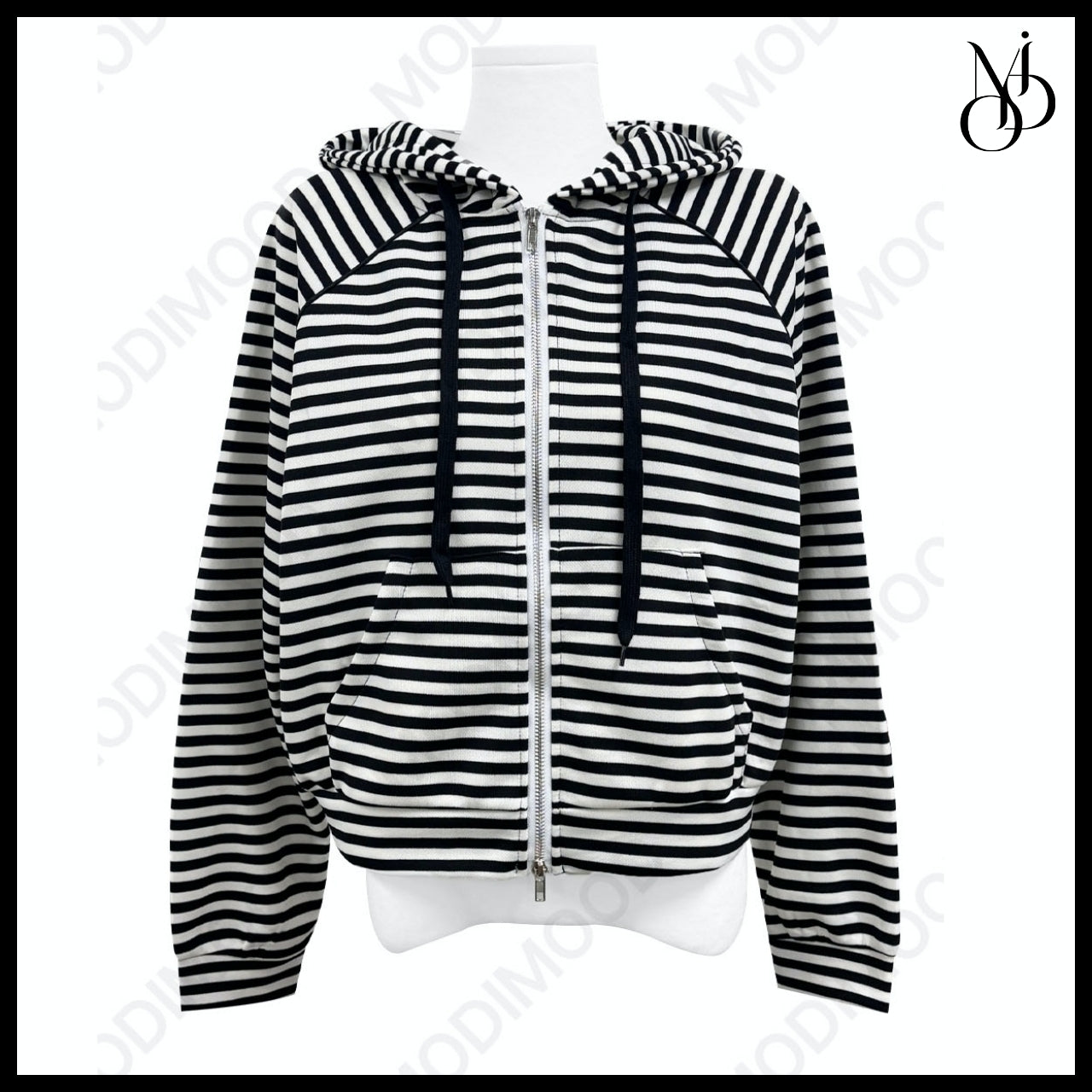 【MODIMOOD】Labu Stripe Two-Way Hoodie Zip-Up 2 Colors