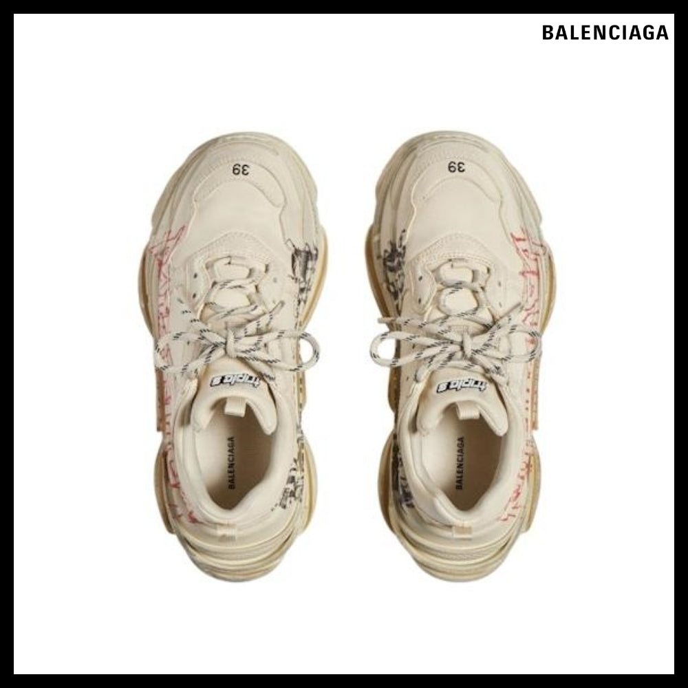 【BALENCIAGA】Triple S Sneaker DIY Metal White Red