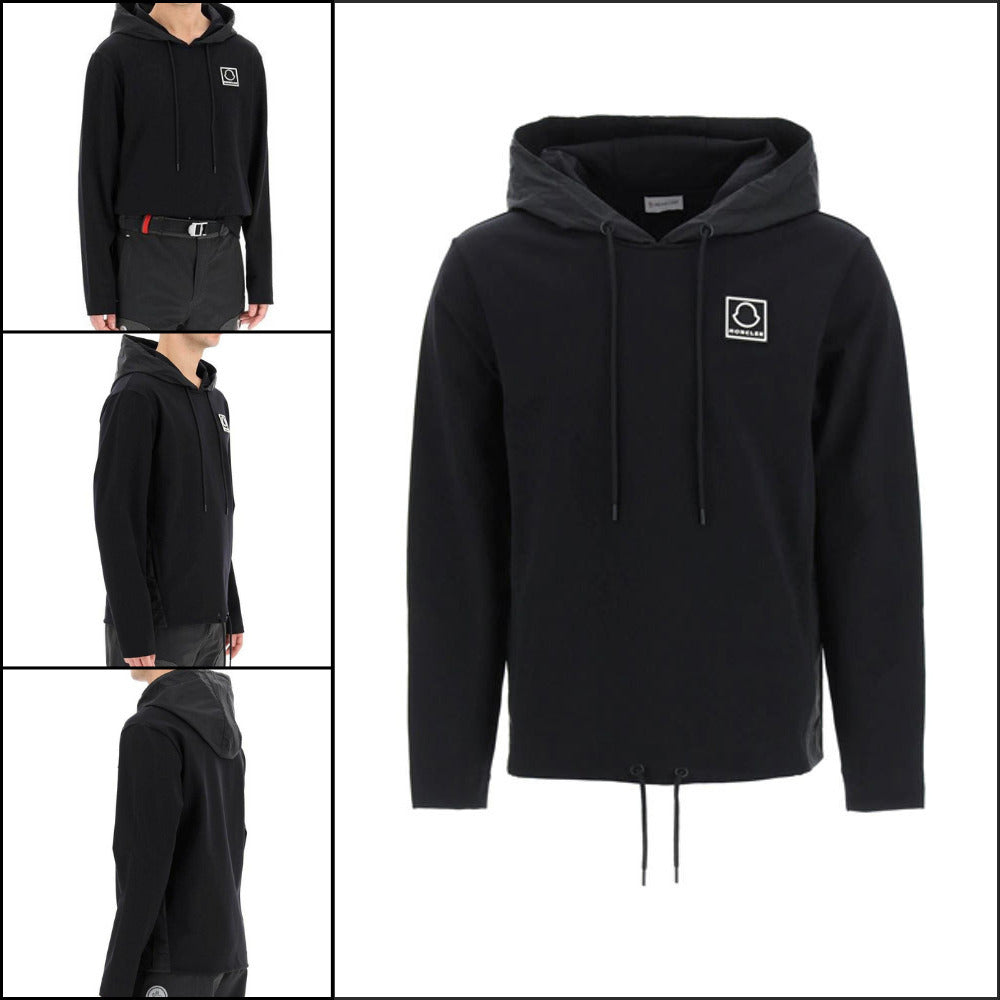 【MONCLER】Square Logo Running Hoodie Black Men