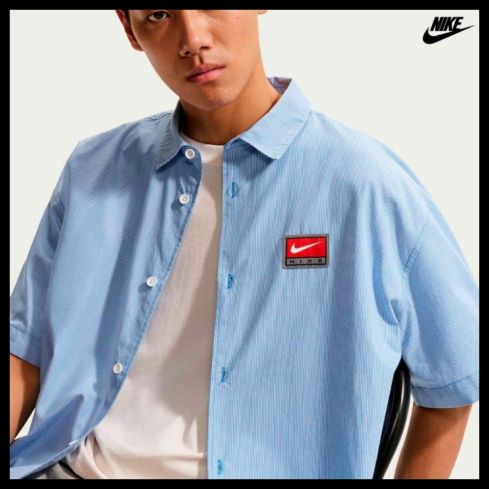 【Nike】LIFE SHORT SLEEVE BUTTON DOWN TOP PACIFIC BLUE WHITE