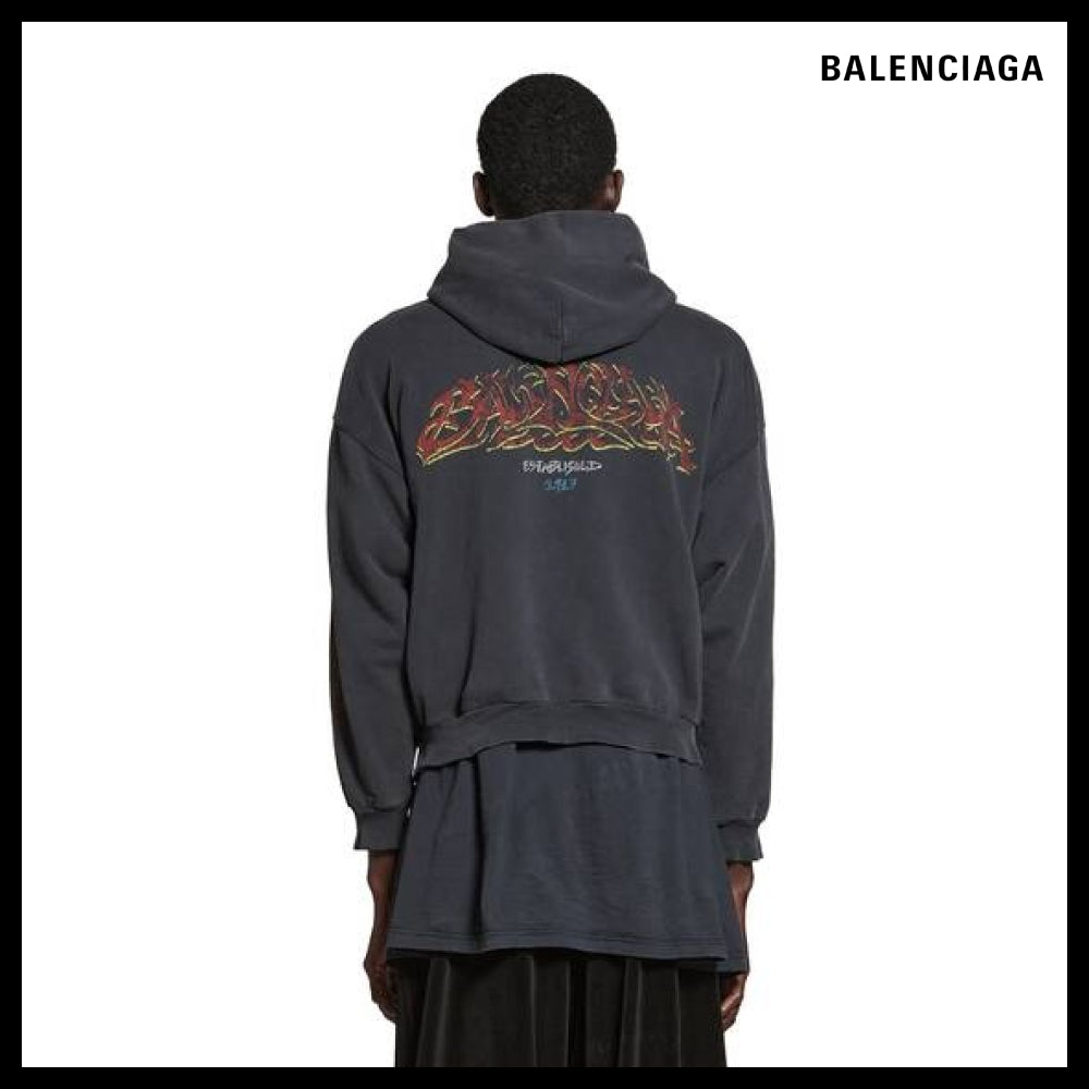 【BALENCIAGA】Offshore Zip-Up Hoodie Medium Fit Black Faded