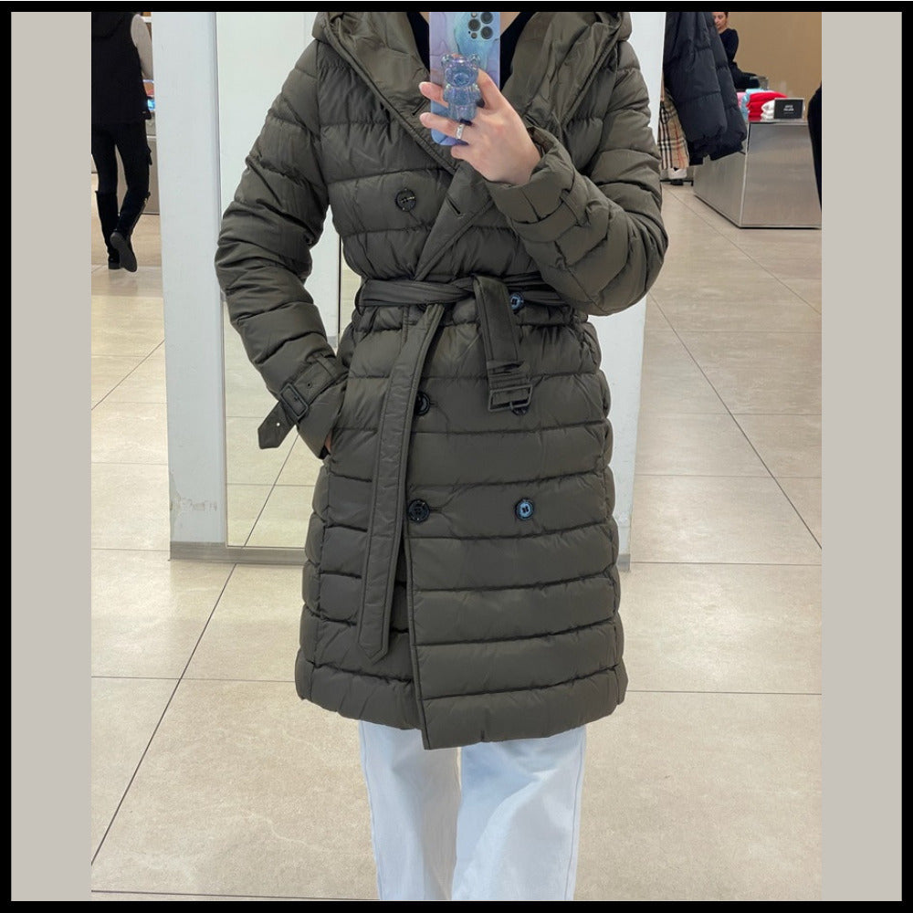 【BURBERRY】WITLEY Belted Long Down Coat Dark Military