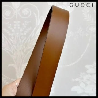 【GUCCI 】GG Interlocking Buckle Leather Belt CUIR