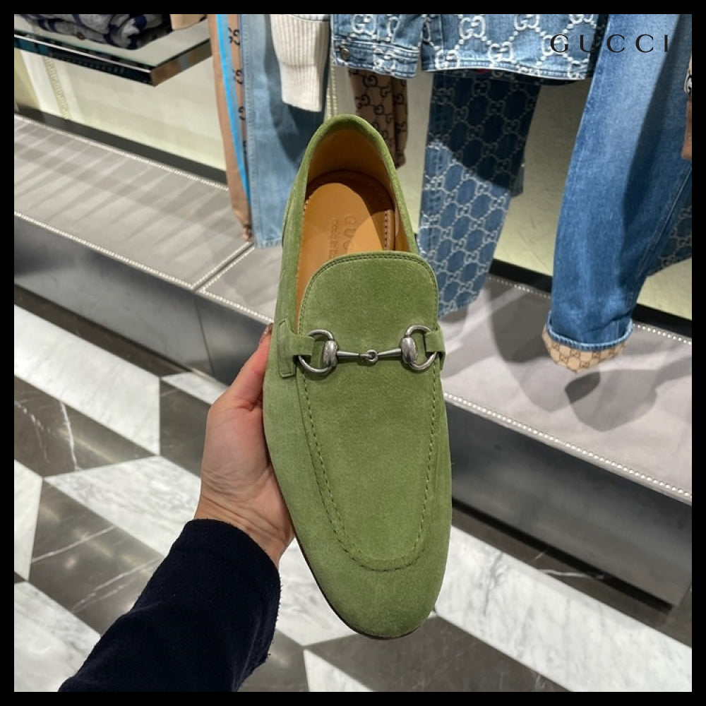 【GUCCI】JORDAN Horsebit Suede Men’s Moccasin Loafers Green