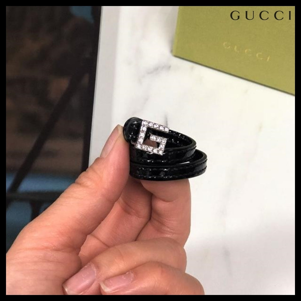 【GUCCI】 レディース レザー ブレスレット ブラック
