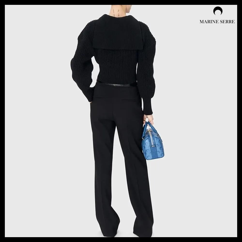 【MARINE SERRE】HALF CARDIGAN KNIT SAILOR SWEATER BLACK