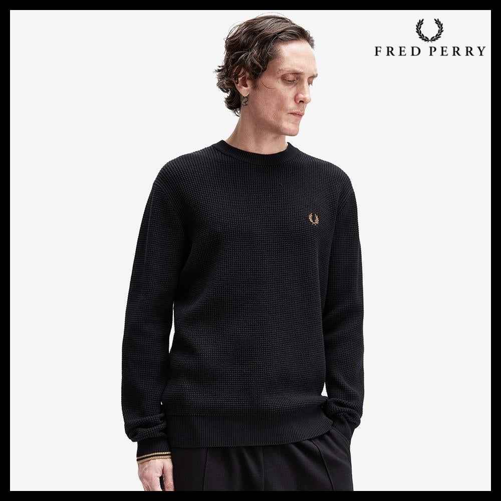 ◆FRED PERRY◆ ニット Knit Black ワッフル ロゴ