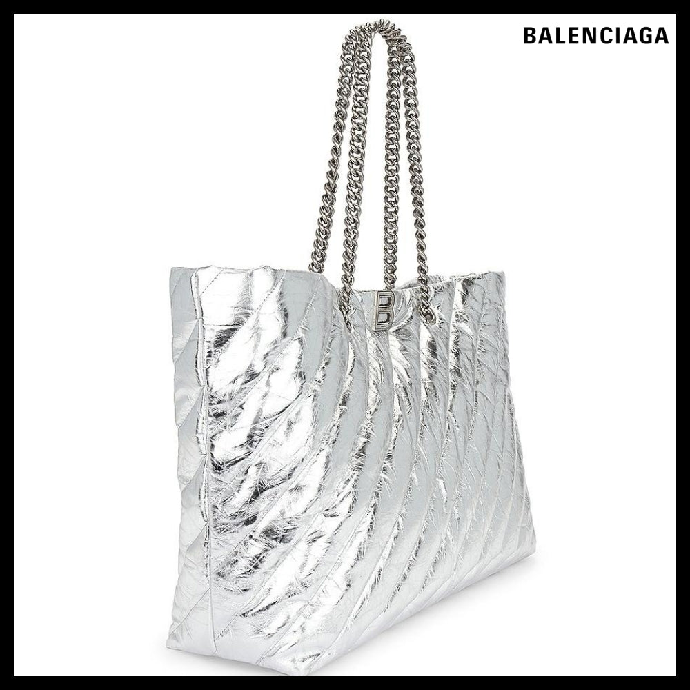 【BALENCIAGA】Crush Large Carry-All Tote Bag - Silver