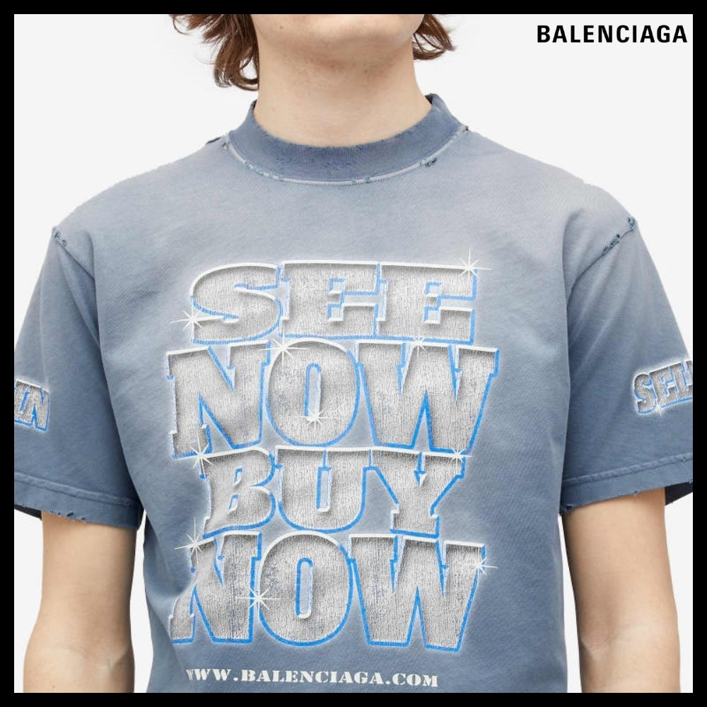 【BALENCIAGA】See Now Buy Small Fit T-Shirt Washed Blue