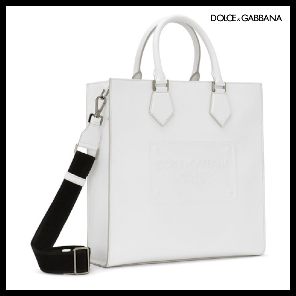 【Dolce & Gabbana】Calfskin Tote Bag with Raised Logo