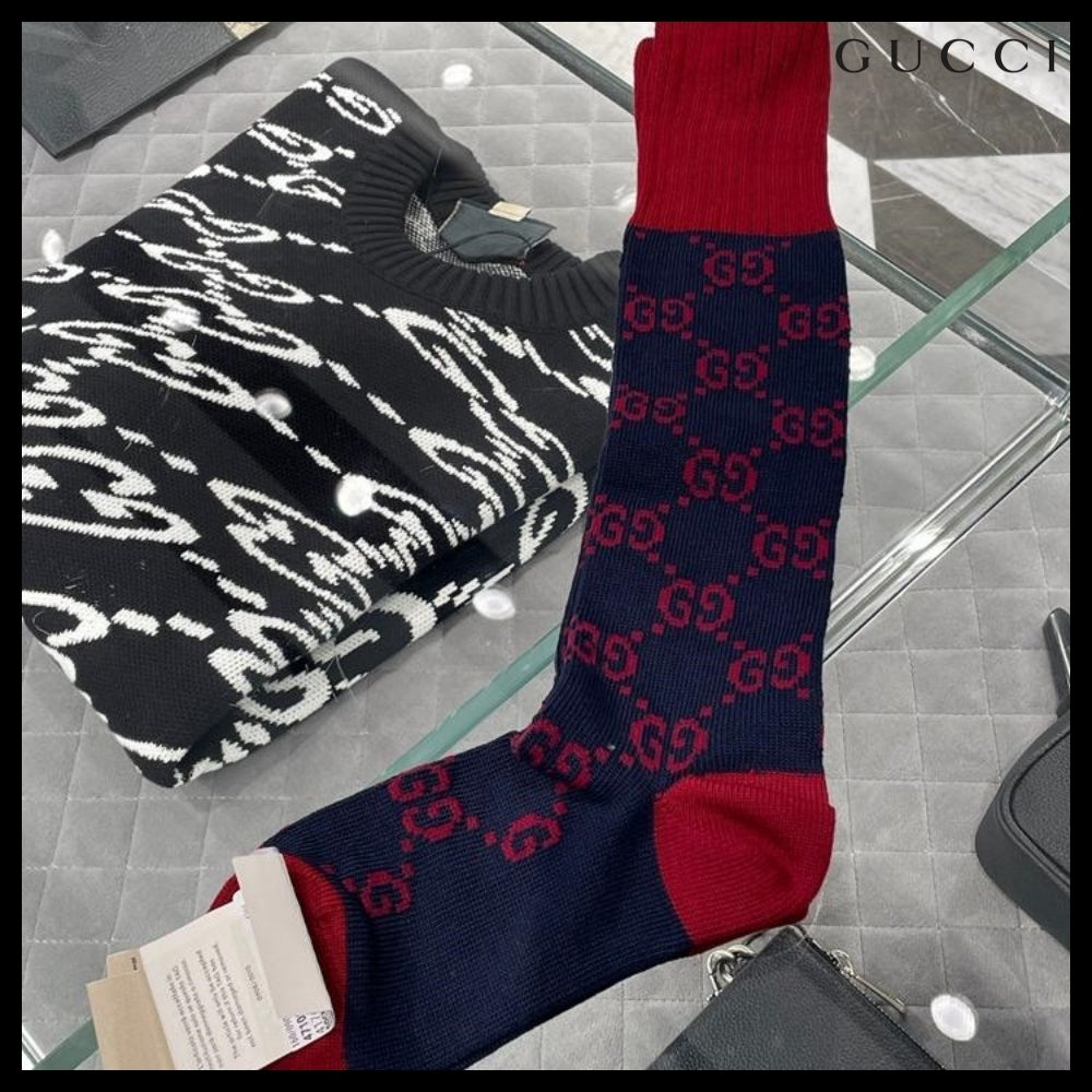 【GUCCI】 GG ツートーン コットンブレンド ロングソックス