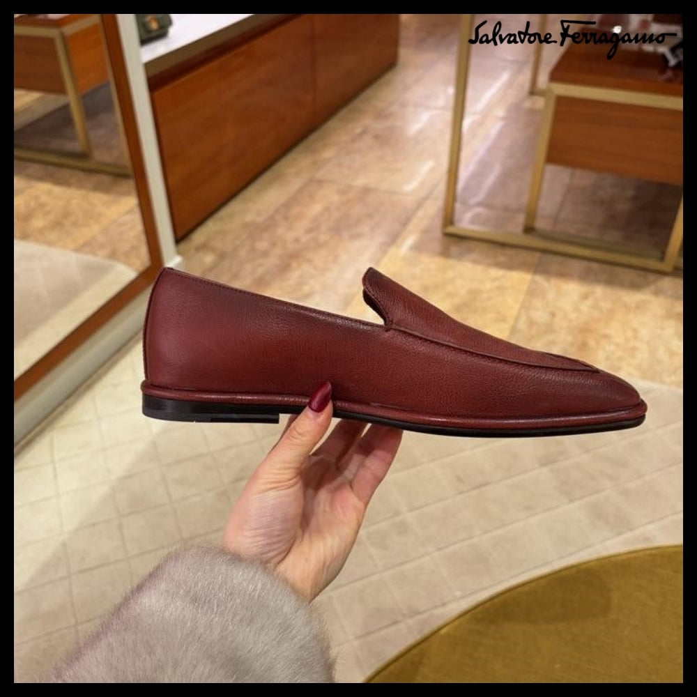 【FERRAGAMO】BRAIN LOGO MOCCASIN LOAFERS BURGUNDY