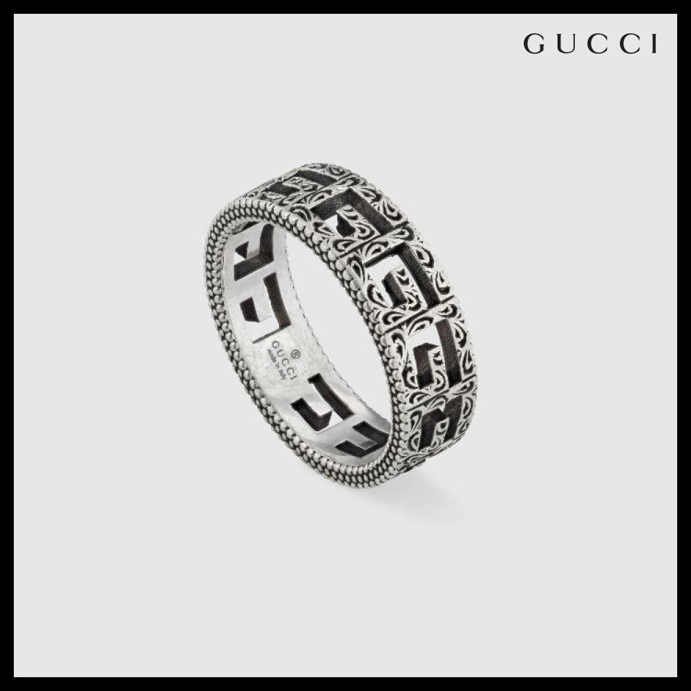 【GUCCI】G Square Sterling Wide Ring SILVER BLACK