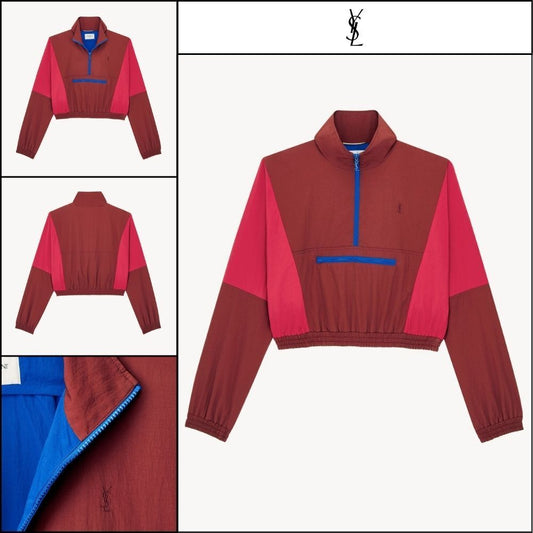 【Saint Laurent】Nylon Faille CASSANDRE Cropped Windbreaker