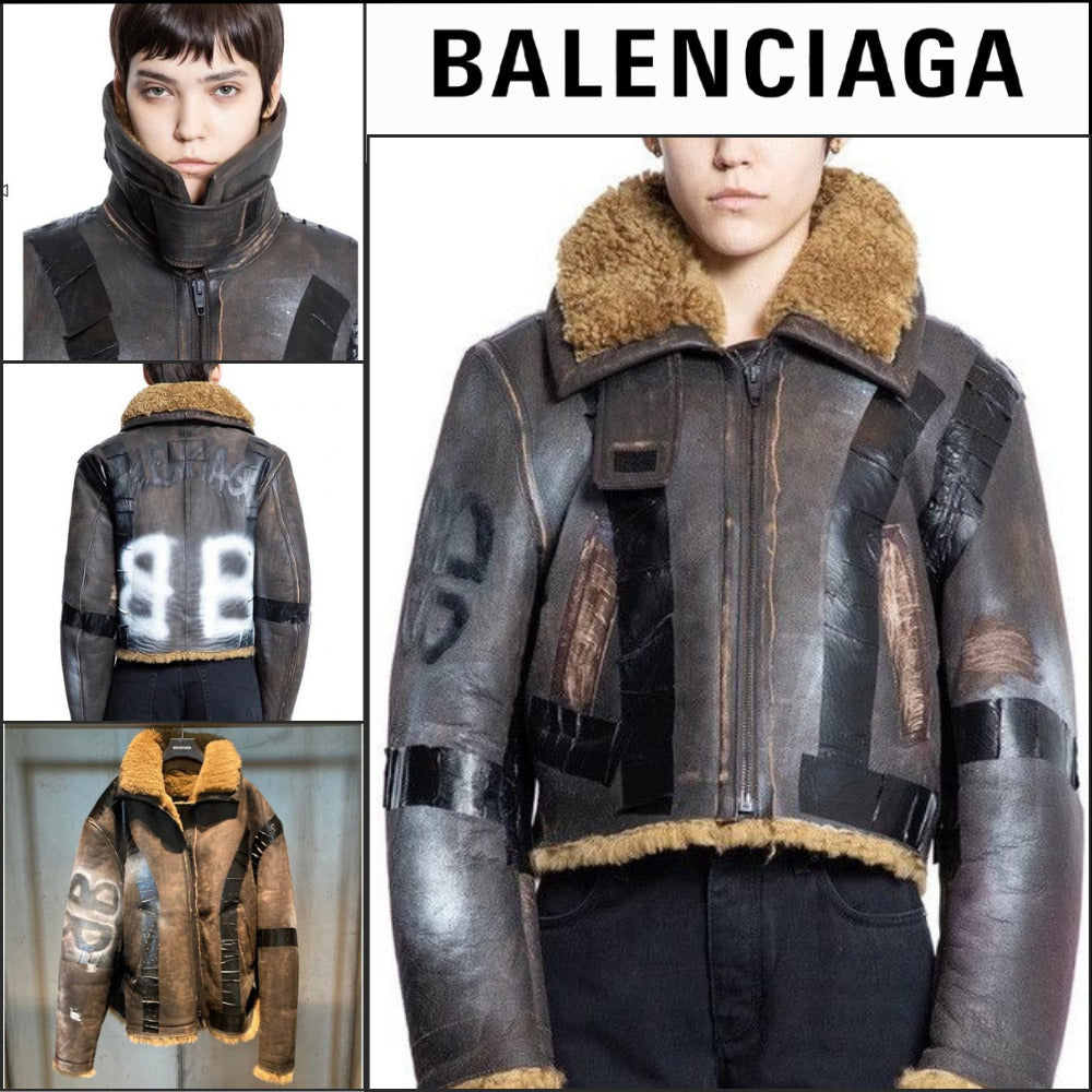 【BALENCIAGA】Taped Aviator Jacket in Brown/Beige